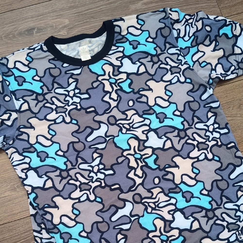 Vintage Adidas Safety Camo Men's T-Shirt - Cotton - Blue Gray White - Medium